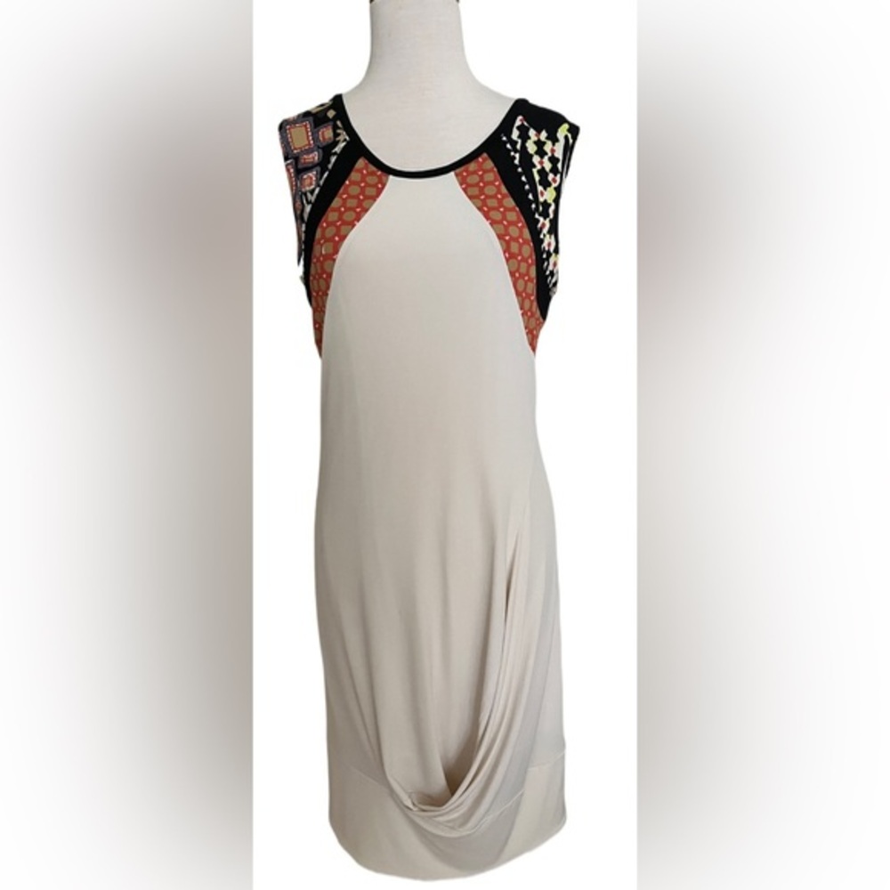 Didier Parakian Cream and Patterned V-Back Dress